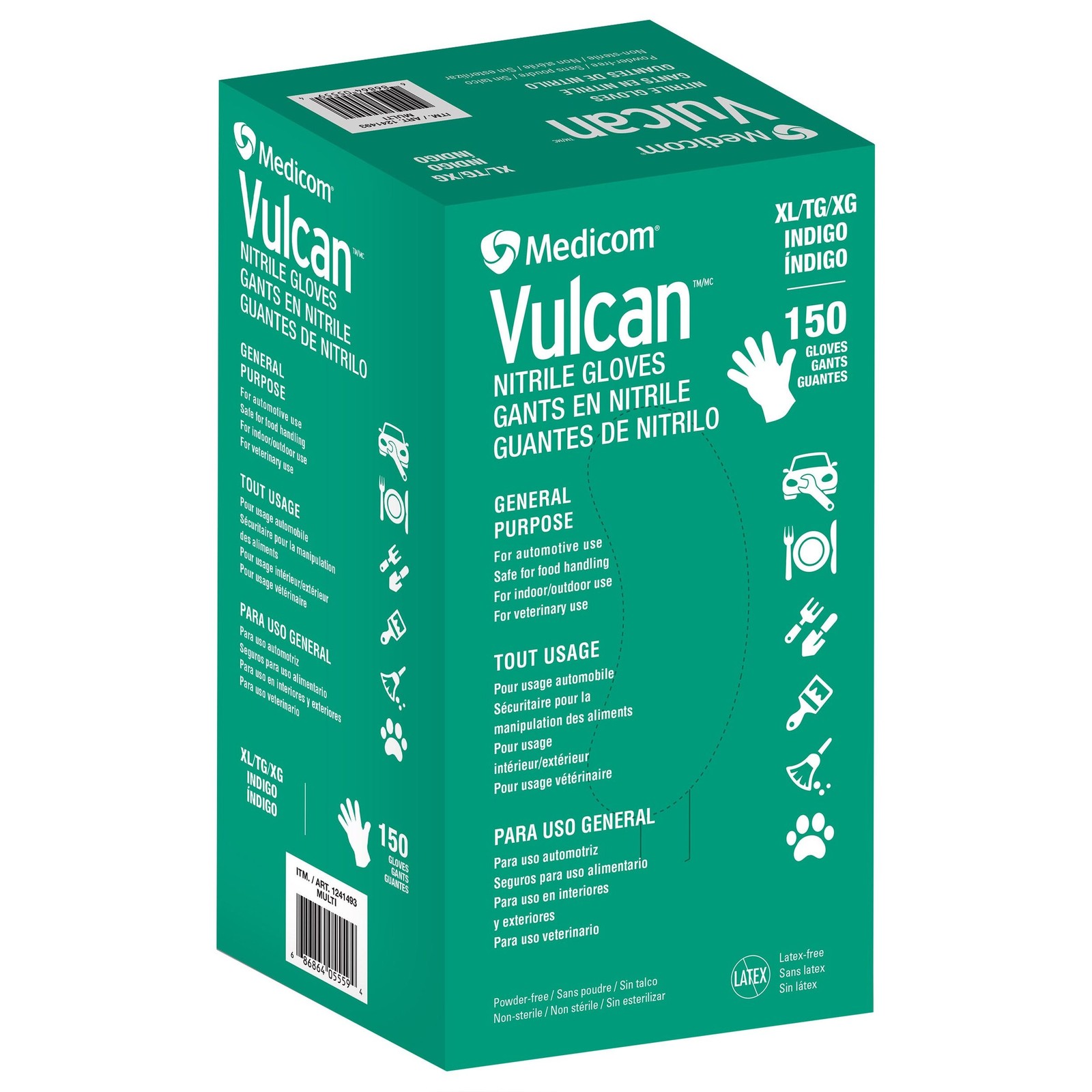 Medicom Vulcan Nitrile Powder Free Gloves, 150-count, Size X-Large