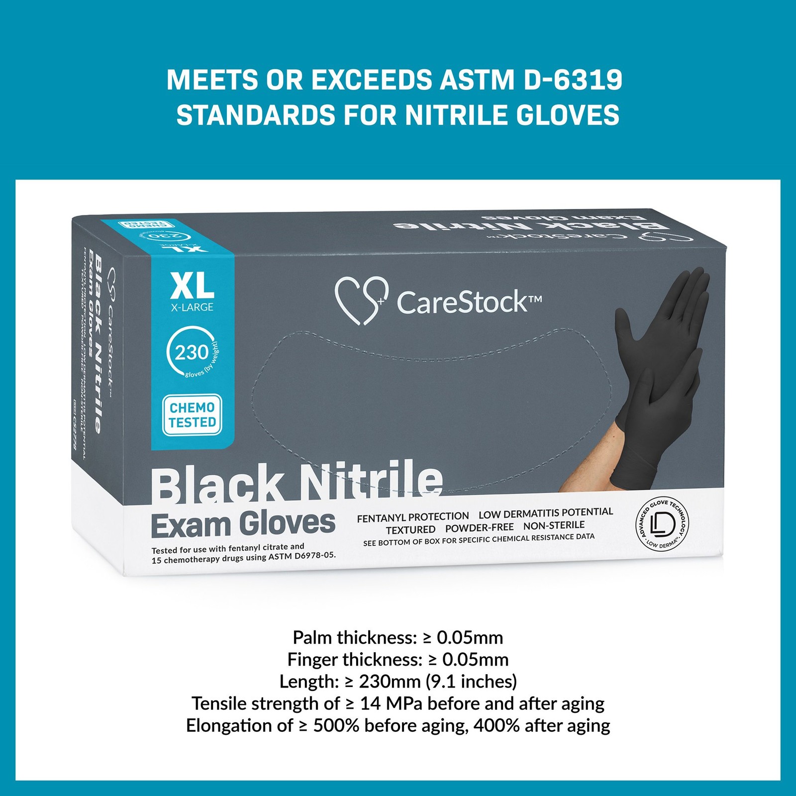 CareStock Nitrile Exam Glove Standard Cuff Length X-LARGE CS2778 230 per Box