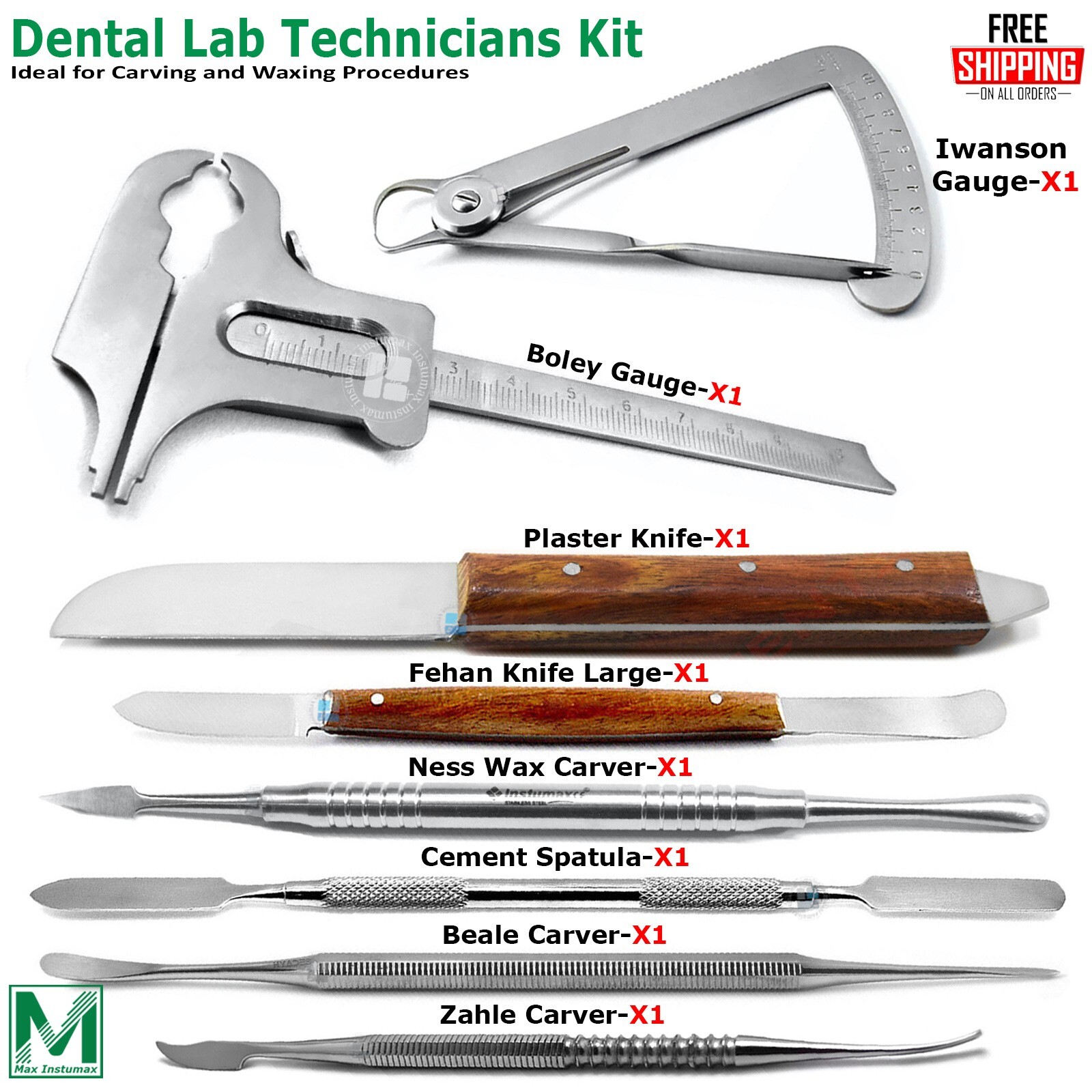Dental Laboratory Wax Calipers Modeling Waxing Carvers Spatulas Setup Kit 8Pcs