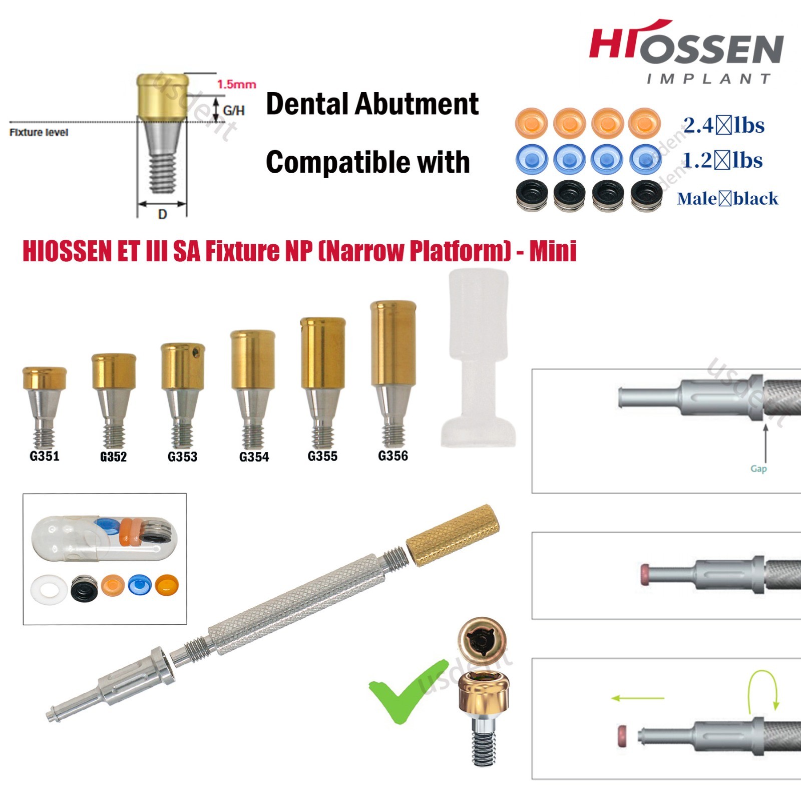 Locator Mini Abutment for Hiossen/Osstem ET II/III SA Tapered 3.5mm Platform Cap