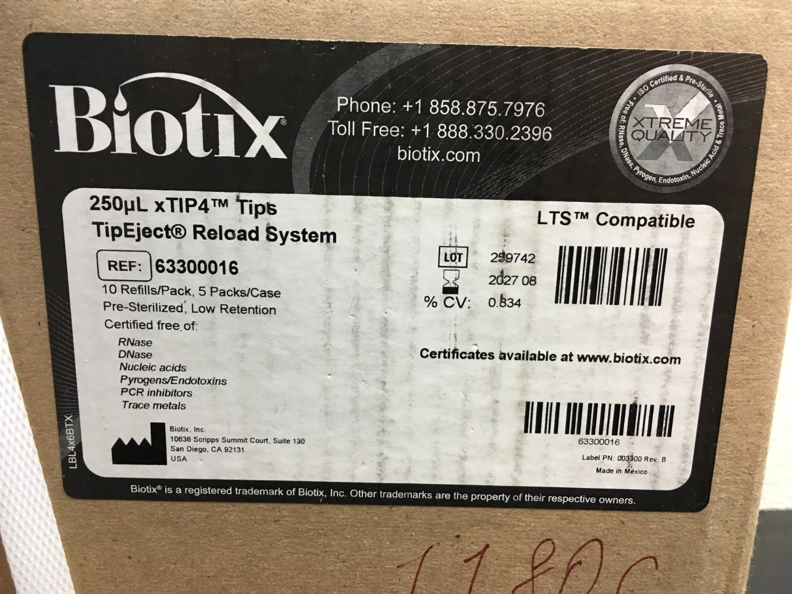 Biotix REF 63300016 xTIP4 TipEject Reload System Pipette Tips 250μL Lot 2 Cases