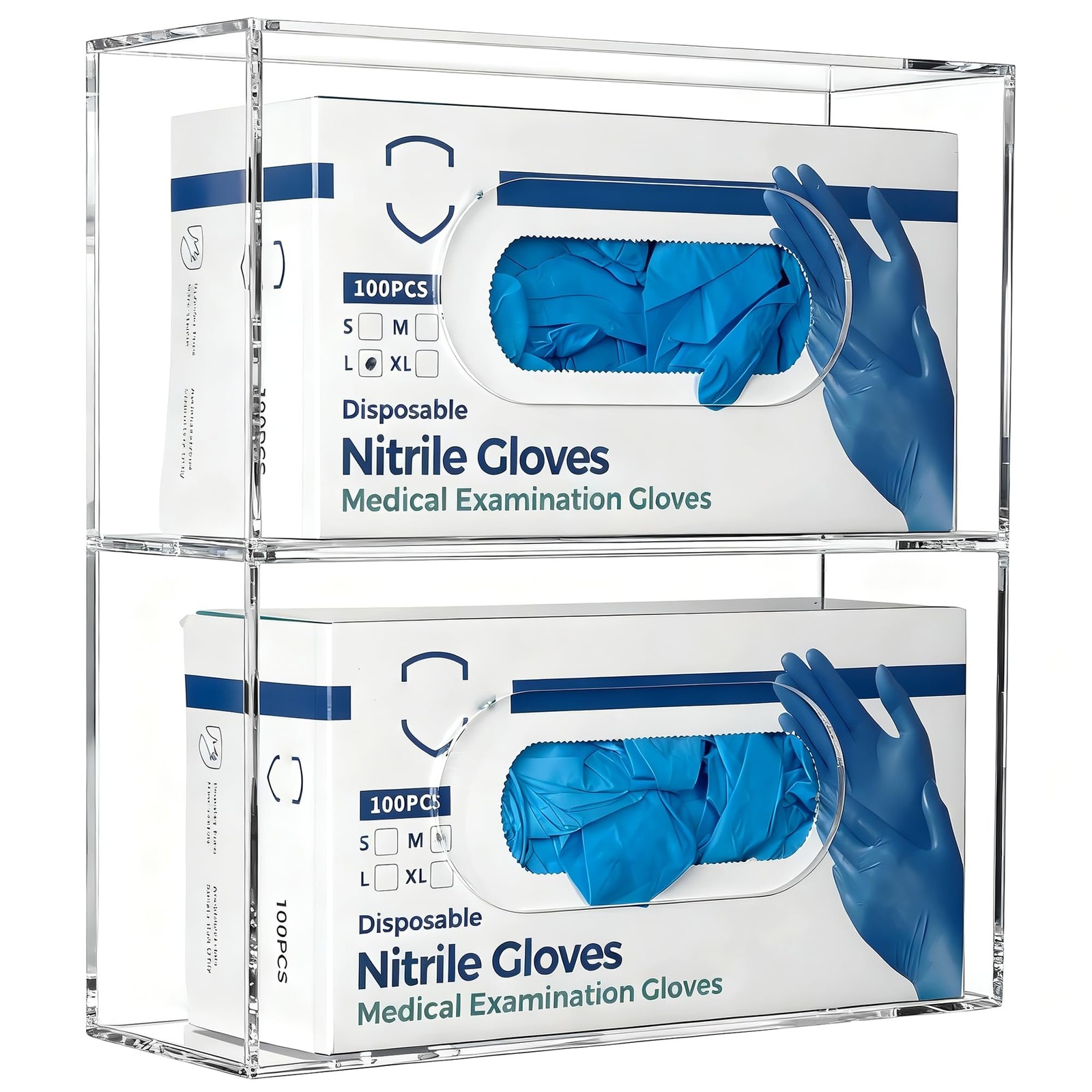 Double Glove Box Holder Wall Mount Side-Load Acrylic Dispenser Clear Medical