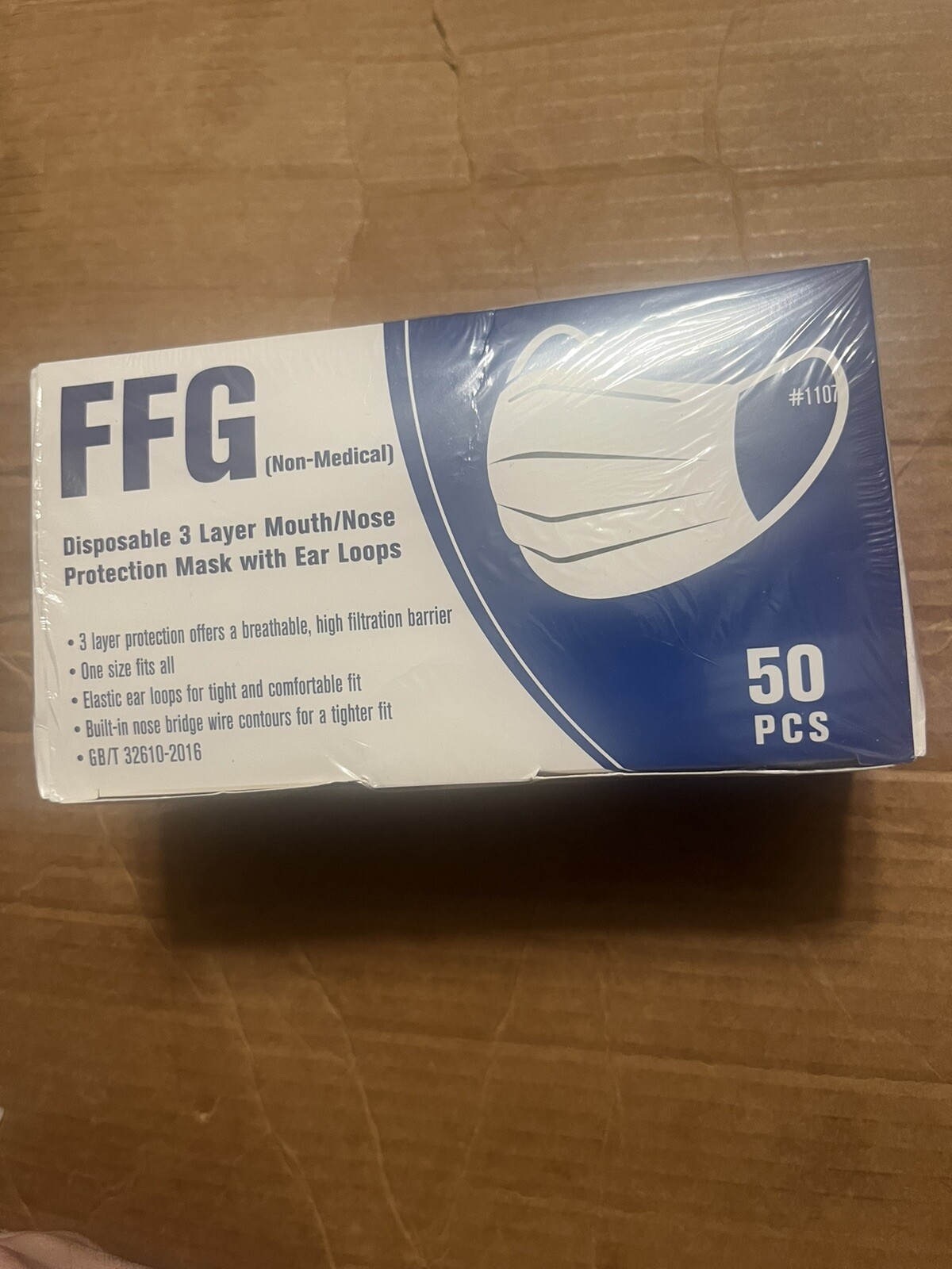 NEW/SEALED FFG DISPOSABLE 3-LAYER MOUTH/NOSE PROTECTION MASKS (BLACK) – 50 PCS