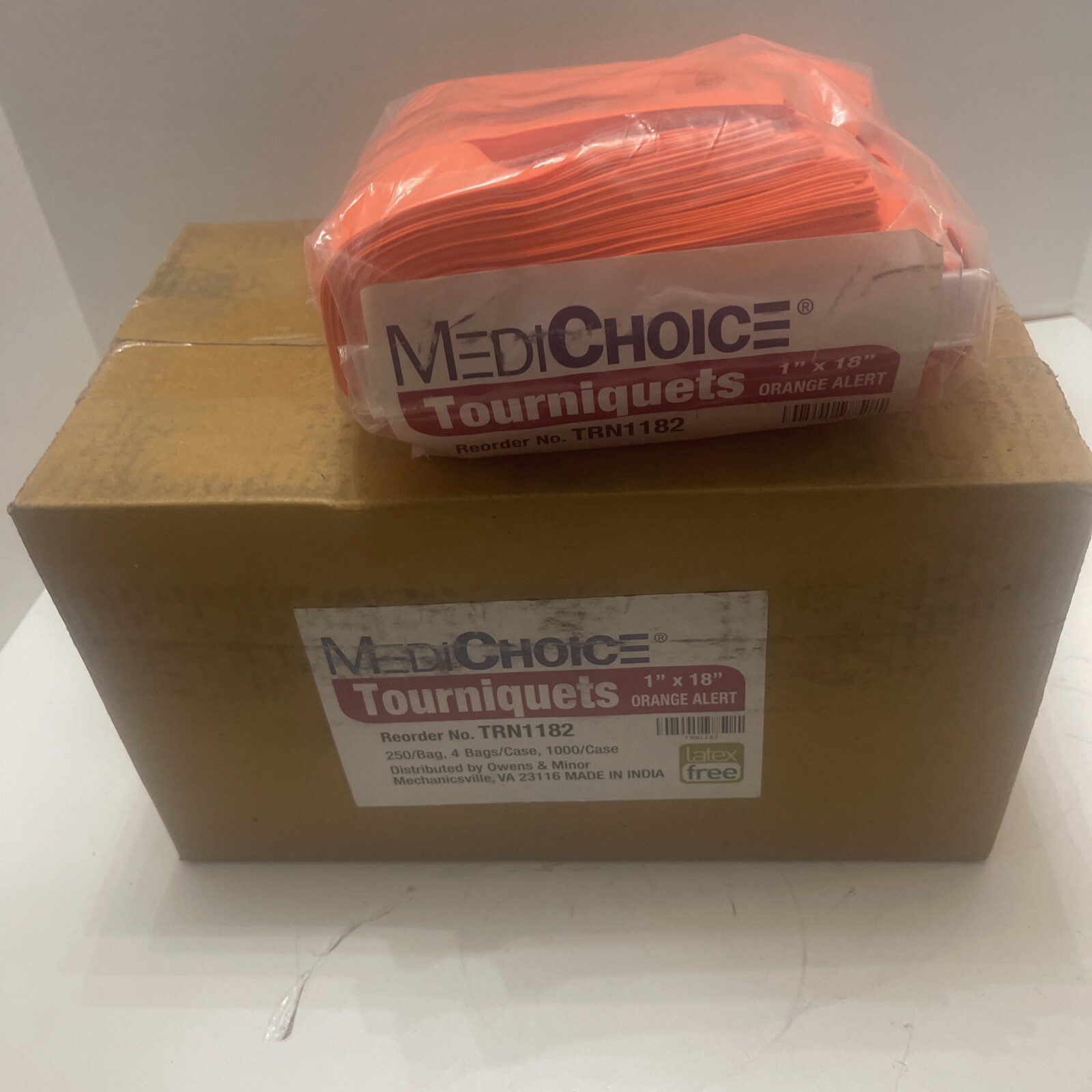 4 Bags of 250 MediChoice Tourniquets – 1″ x 18″ – Orange Alert – TRN1182