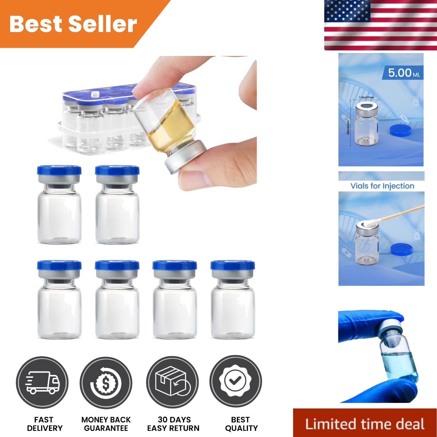 Versatile 5ml Glass Vials for Lab Use – Pack of 10 with Secure Aluminum Caps