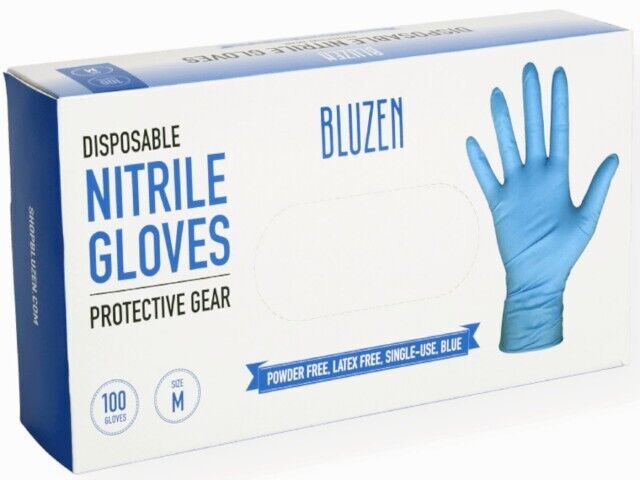 SM Bluzen Disposable Nitrile Gloves PF 4MIL Blue Medium 100 Count #NIT101-M