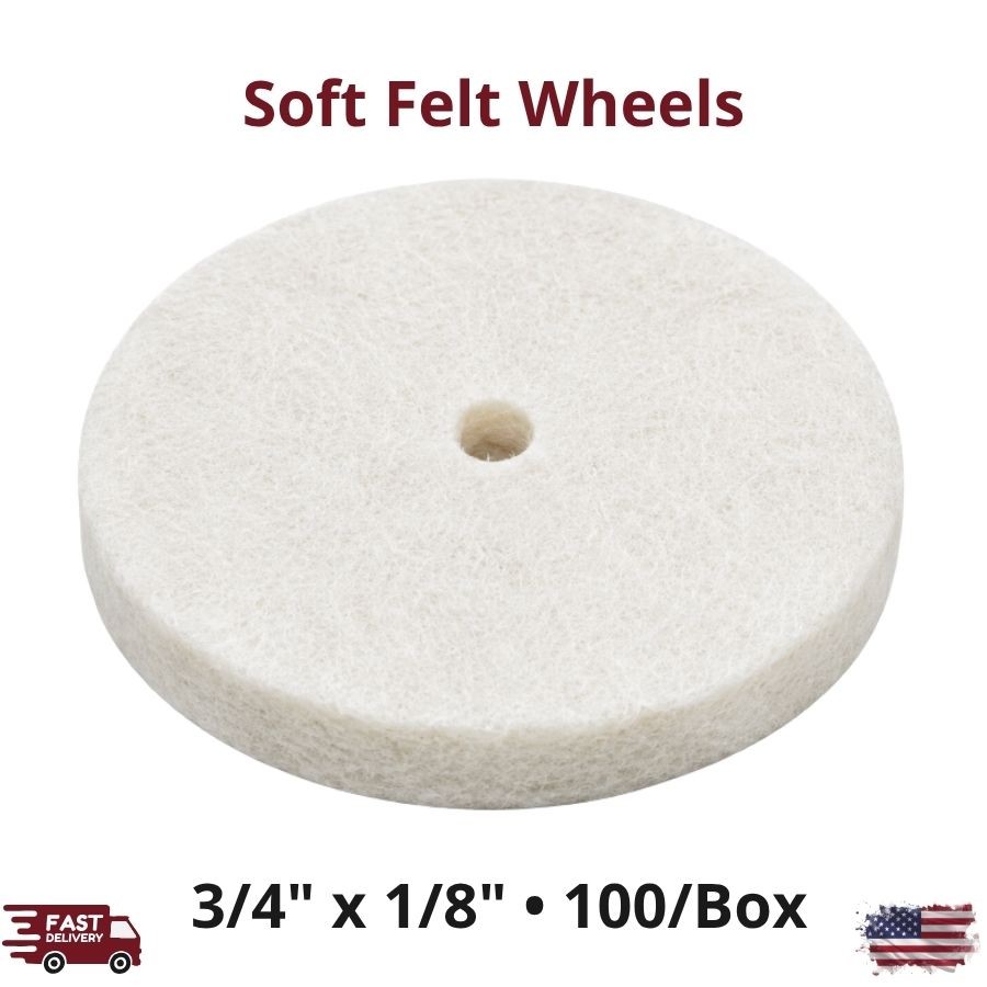 100/Pk Soft Square Edge Felt Wheels 3/4″ 1/8″ Pinhole Centers Buffing Polishing