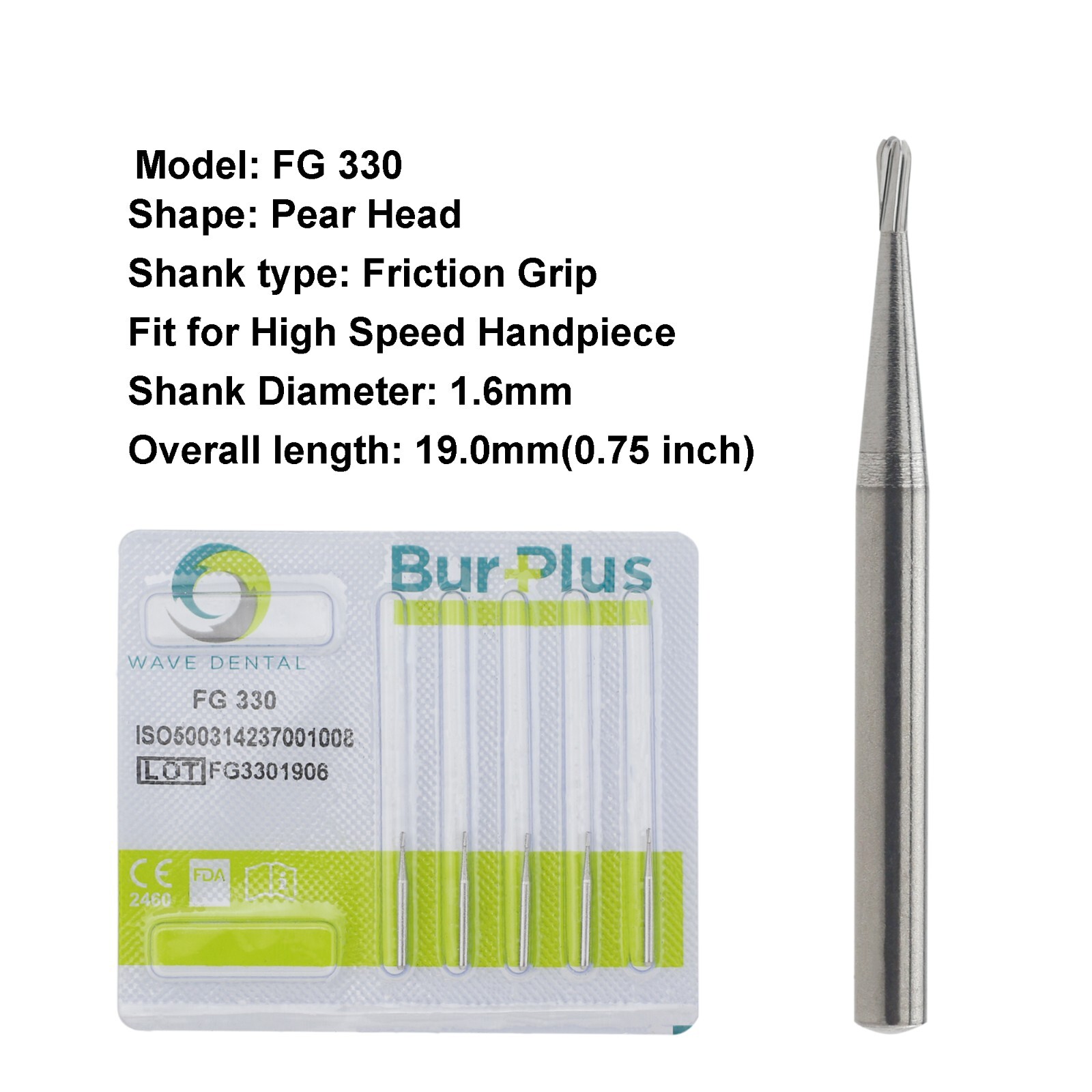 Wave Dental Burs FG 330 Pear Head Tungsten Carbide Friction Grip High Speed 330