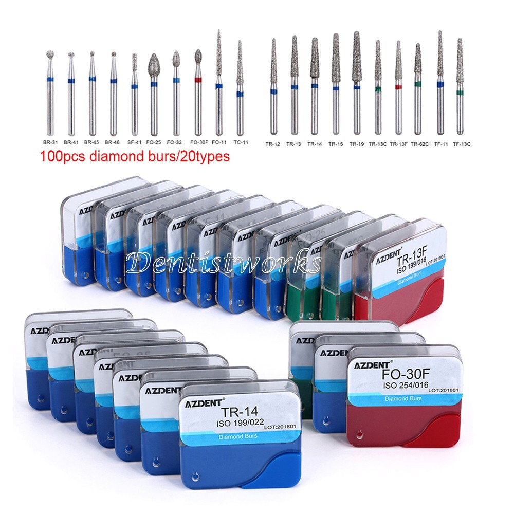 100pcs Dental Diamond FG Burs Medium Friction Grip for High Speed Handpiece