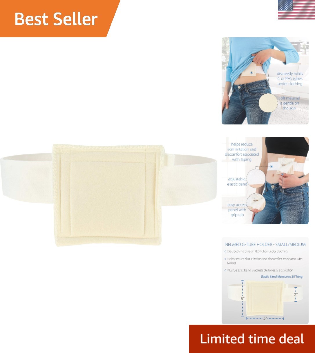 Soft, Adjustable NelMed Feeding Tube Holder – Secure Belt for 30-45 Inch Waists