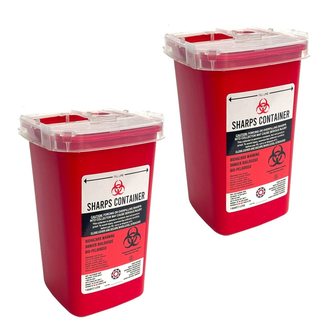 2 SHARPS CONTAINER 1 Quart Needle Disposal Sharp Liter Qt Phlebotomy Tattoo