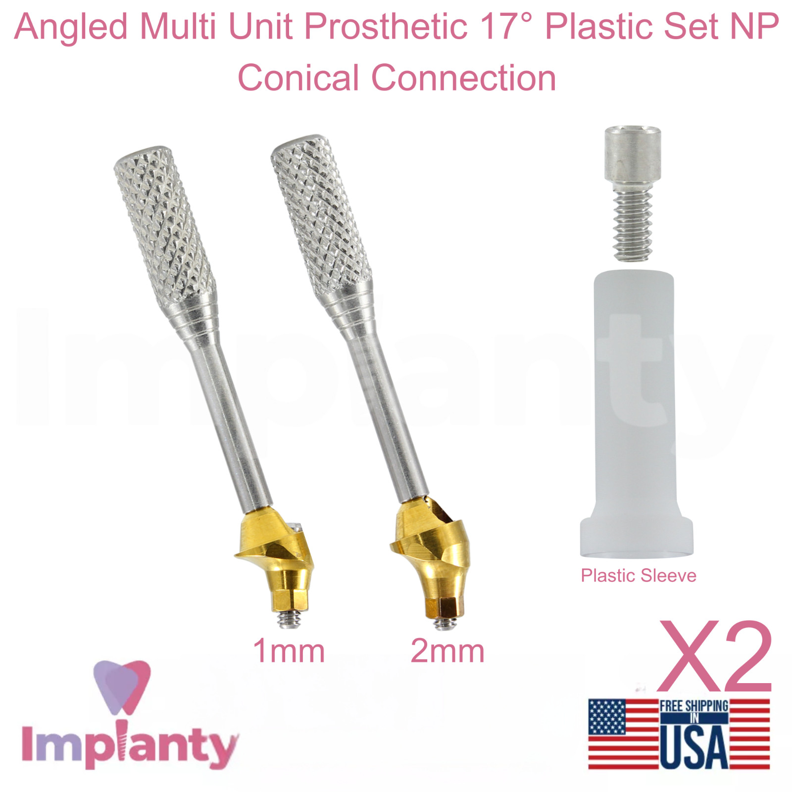 2x Dental Angled Multi Unit Prosthetic 17° Plastic Sleeve NP Conical Connection
