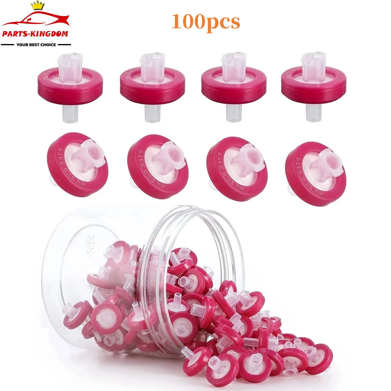 Lab PTFE Syringe Filter 0.22μm 13mm Non Sterile Hydrophobic Filtration (100PCS)