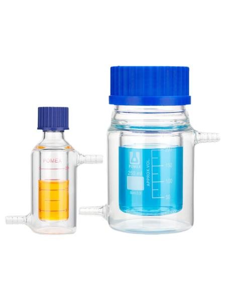 Lab Supply: 25ml-2000ml Double Jacketed Reagent Bottle with Side Nozzles