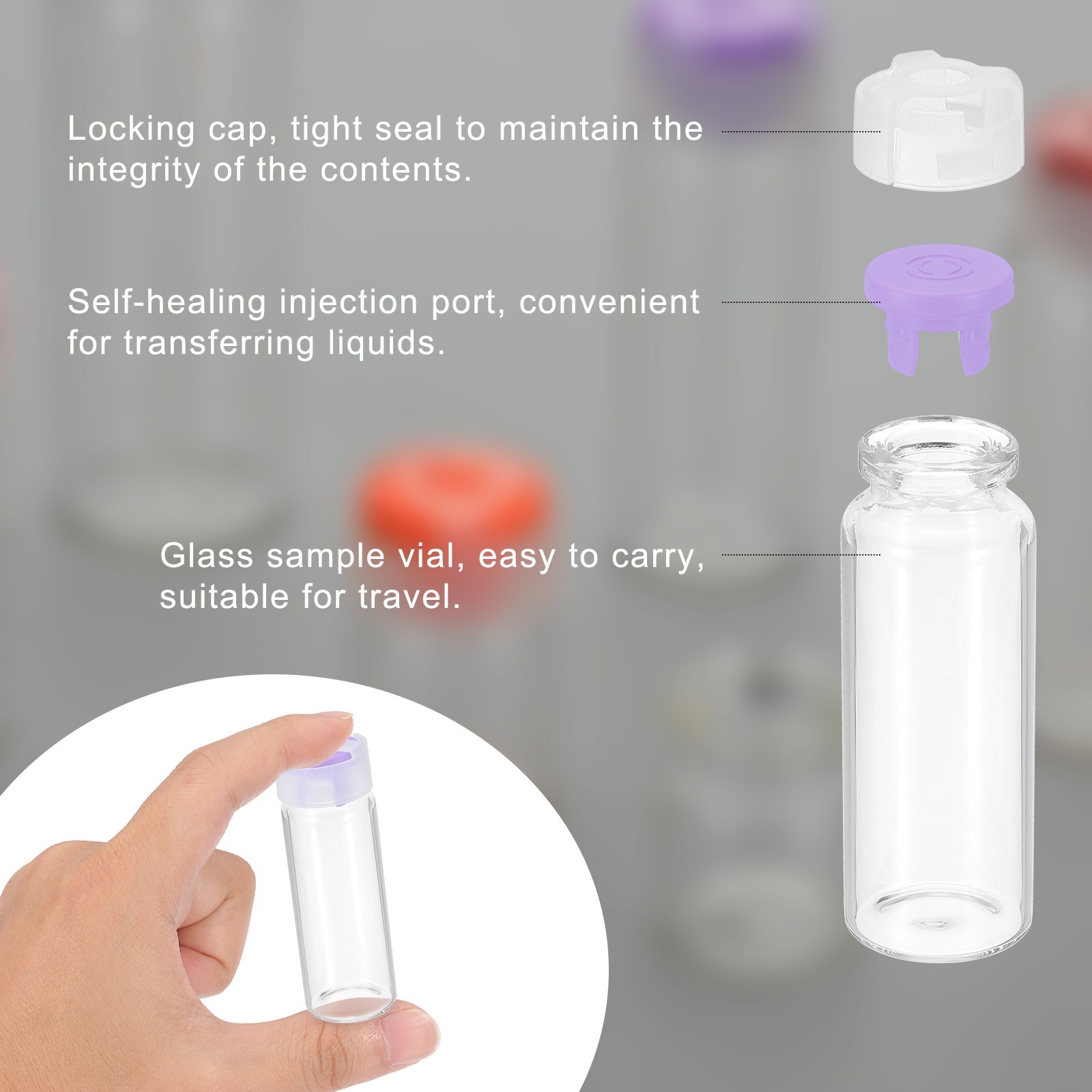 20ml Clear Glass Sample Vials, 20Pcs Small Liquid Bottles, Purple