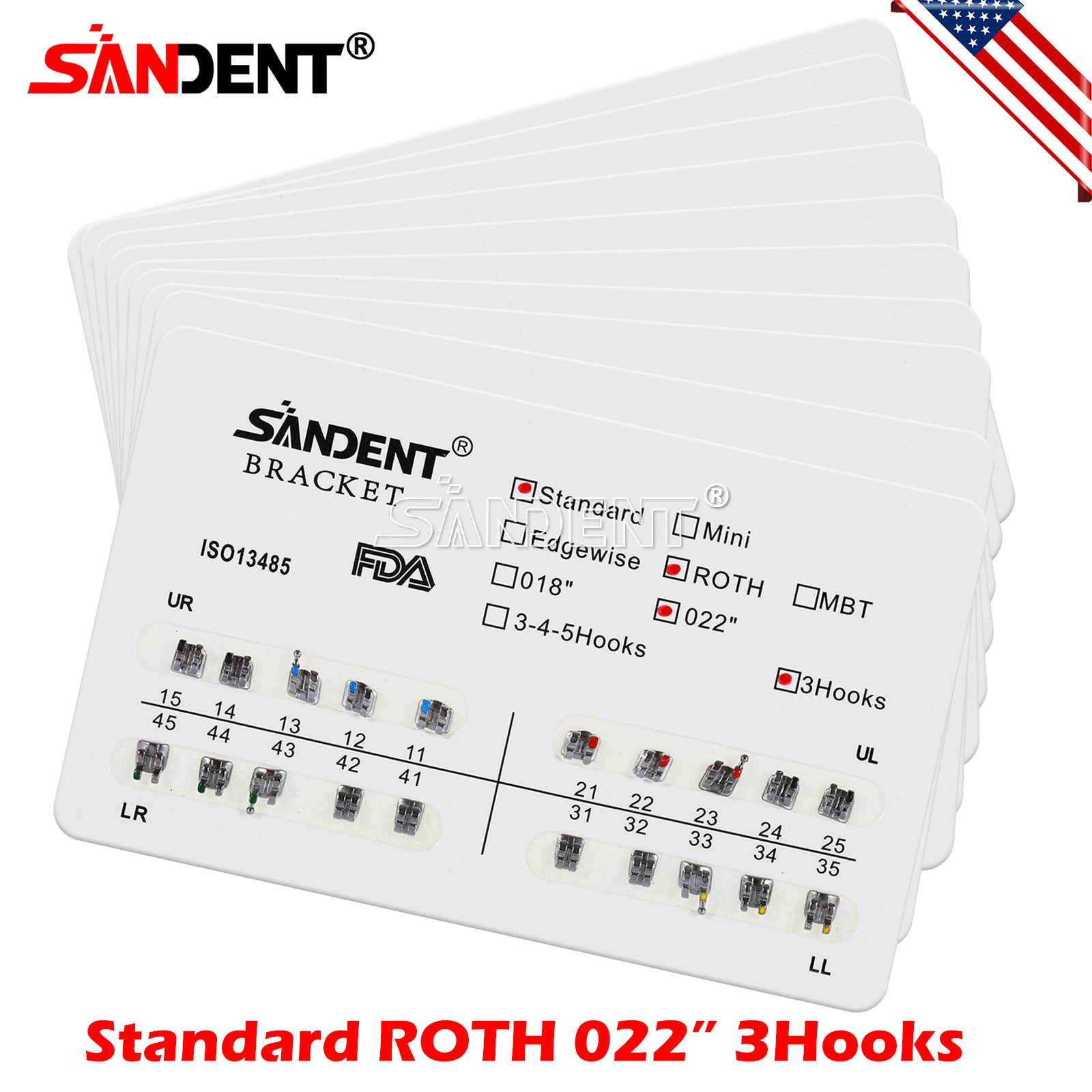 10 Packs Dental Orthodontics Brackets Braces Standard Roth 022″Slot 3 Hooks de
