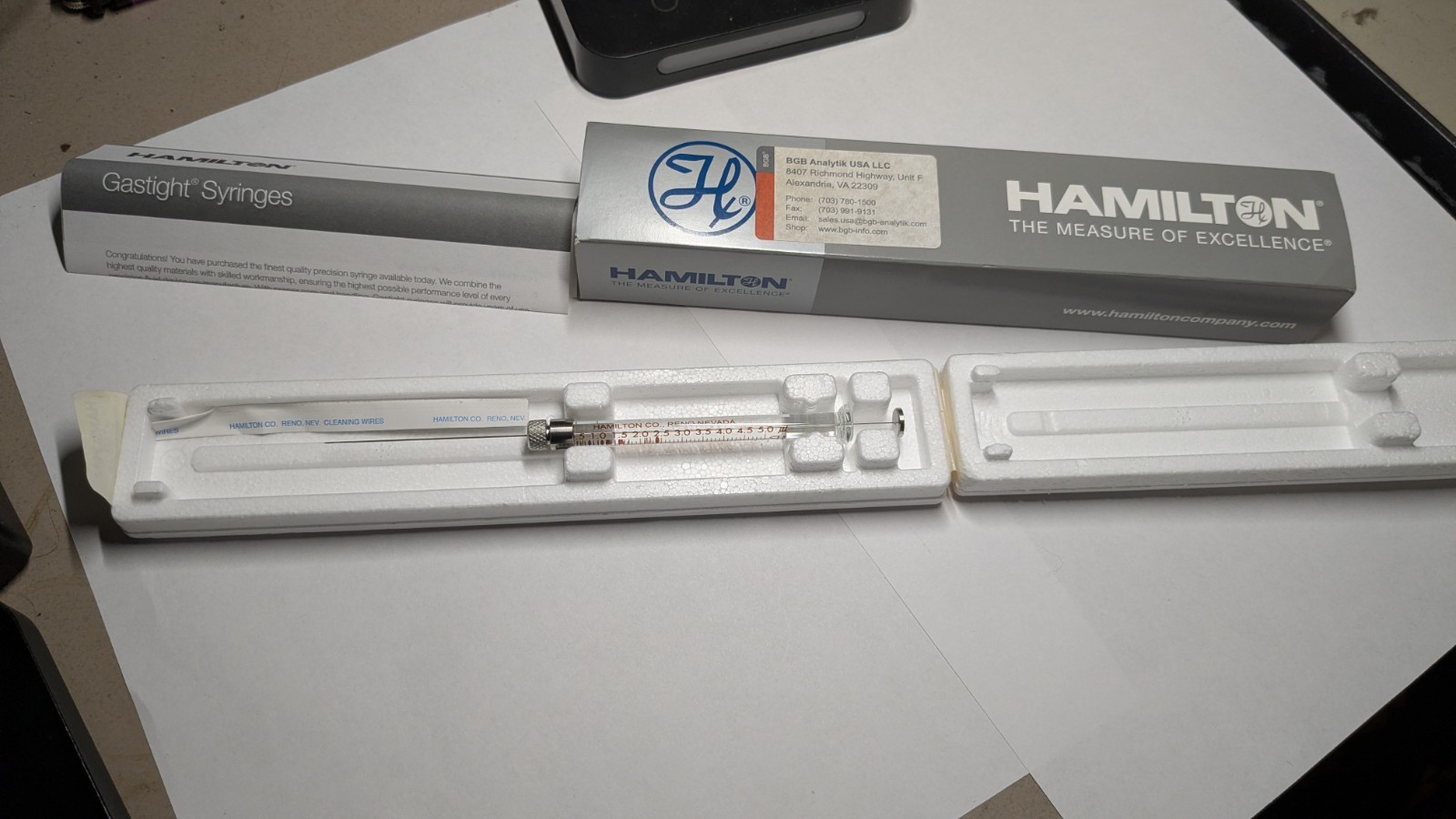 Hamilton 87930 Gastight Syringe 5.0 uL Luer Lock Tip Lab/Medical Use