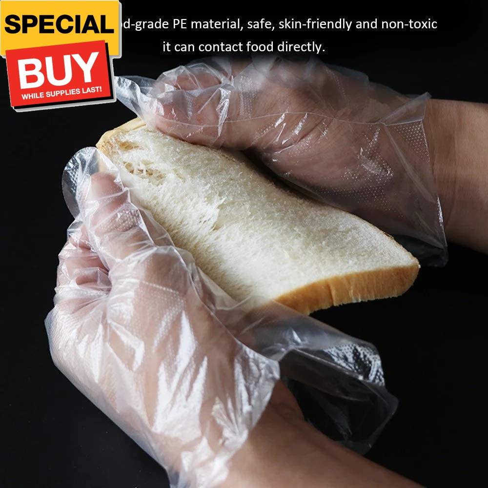 100pcs Disposable Plastic Gloves, Latex Free Powder Free Clear Polyethylene Hand
