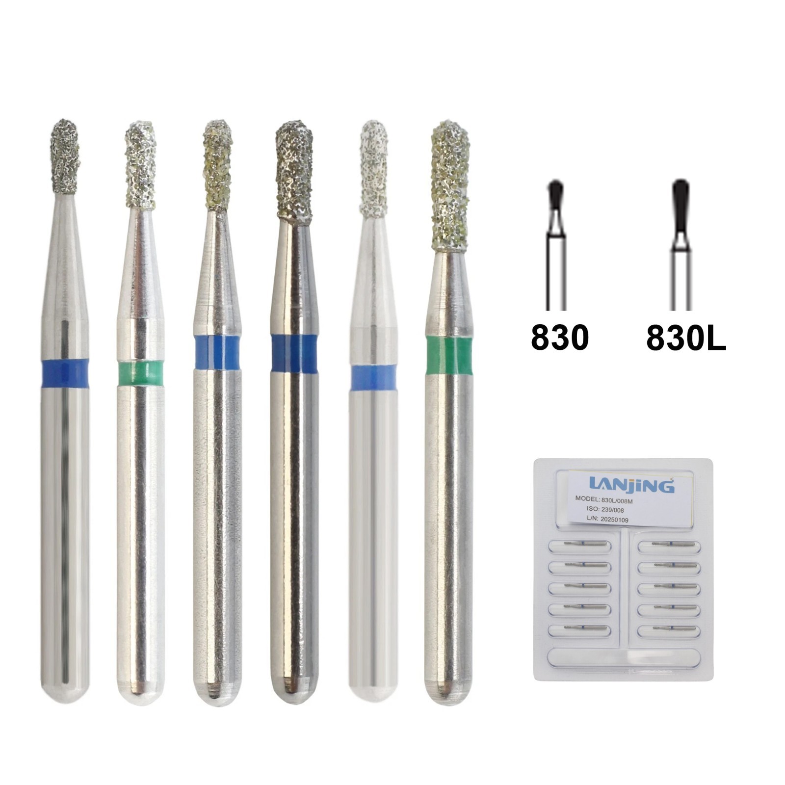 Zirconia Cutting Burs Dental Diamond Bur Football Pear Round End Taper Barrel FG