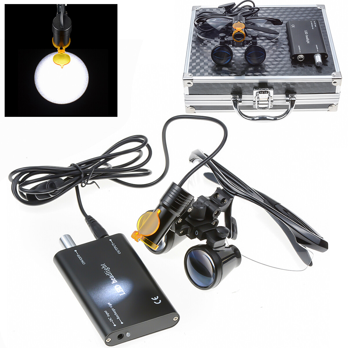 Dental 5W LED Headlight+Light Shield Shade+2.5X420mm Surgical Loupe DY-007 Black