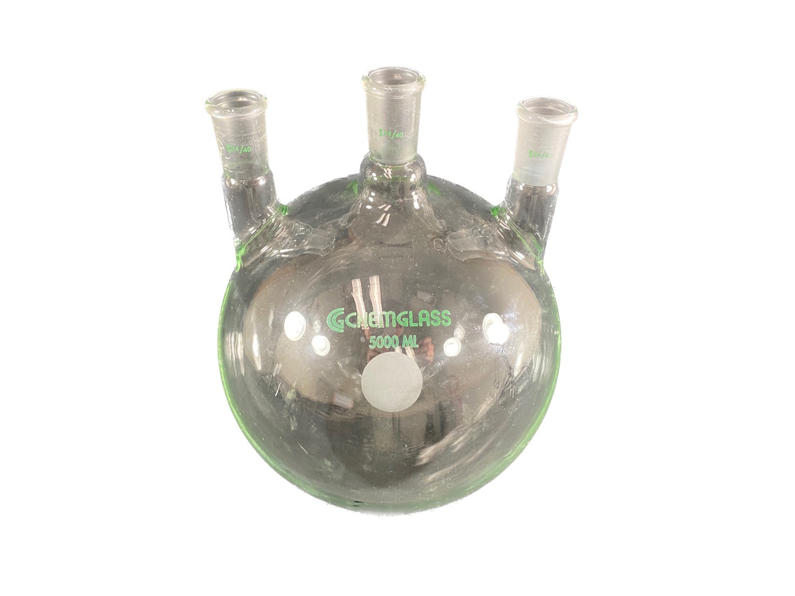 CHEMGLASS 5000mL 24/40 Vertical 3-Neck Heavy Wall Round Bottom Flask CG-1522-19