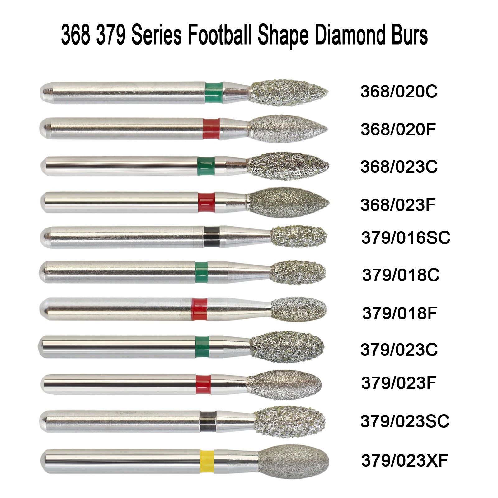 Dental Diamond Burs Football Egg Round Ball Taper Flame Burr FG High Speed Bur