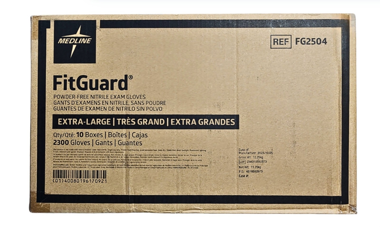 Medline FG2504 Nitrile Extra-Large Powder-Free Exam Gloves, Case of 2500ct