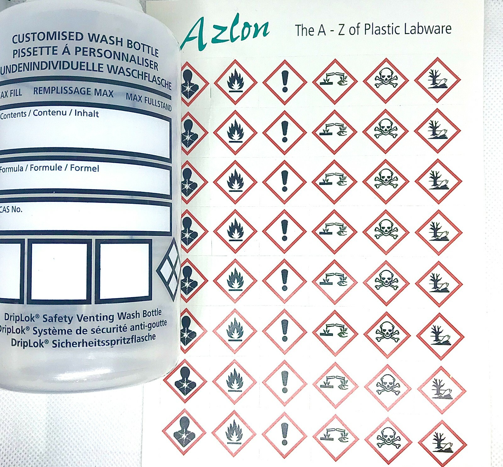 GHS Customizable Labels LDPE Wash Bottles DIY White 500mL 1, 2, 3, & 5 Packs