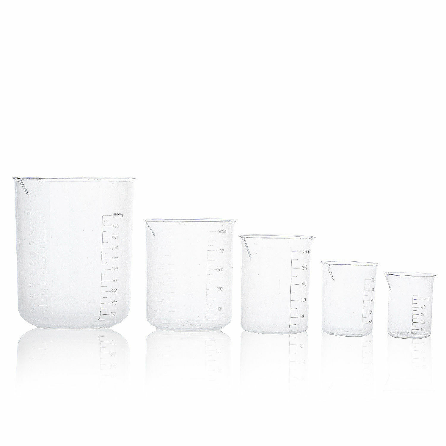 Labs Plastic Beakers Set Measuring Cups – 5 Sizes – 50, 100, 250, 500 and 1000ml