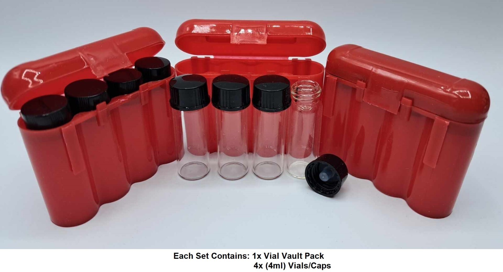 4x Glass Gold Vials 1 oz troy (ozt) 4ml Pocket Vault Storage Carry Case RED