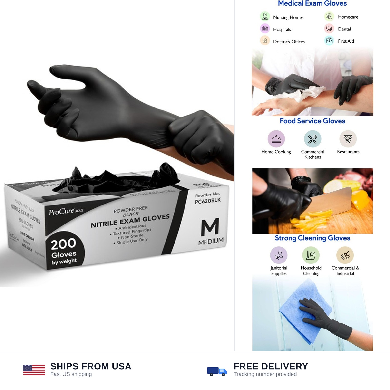 Black Nitrile Disposable Gloves | 200-Pack | Latex-Free for Medical, Surgical…