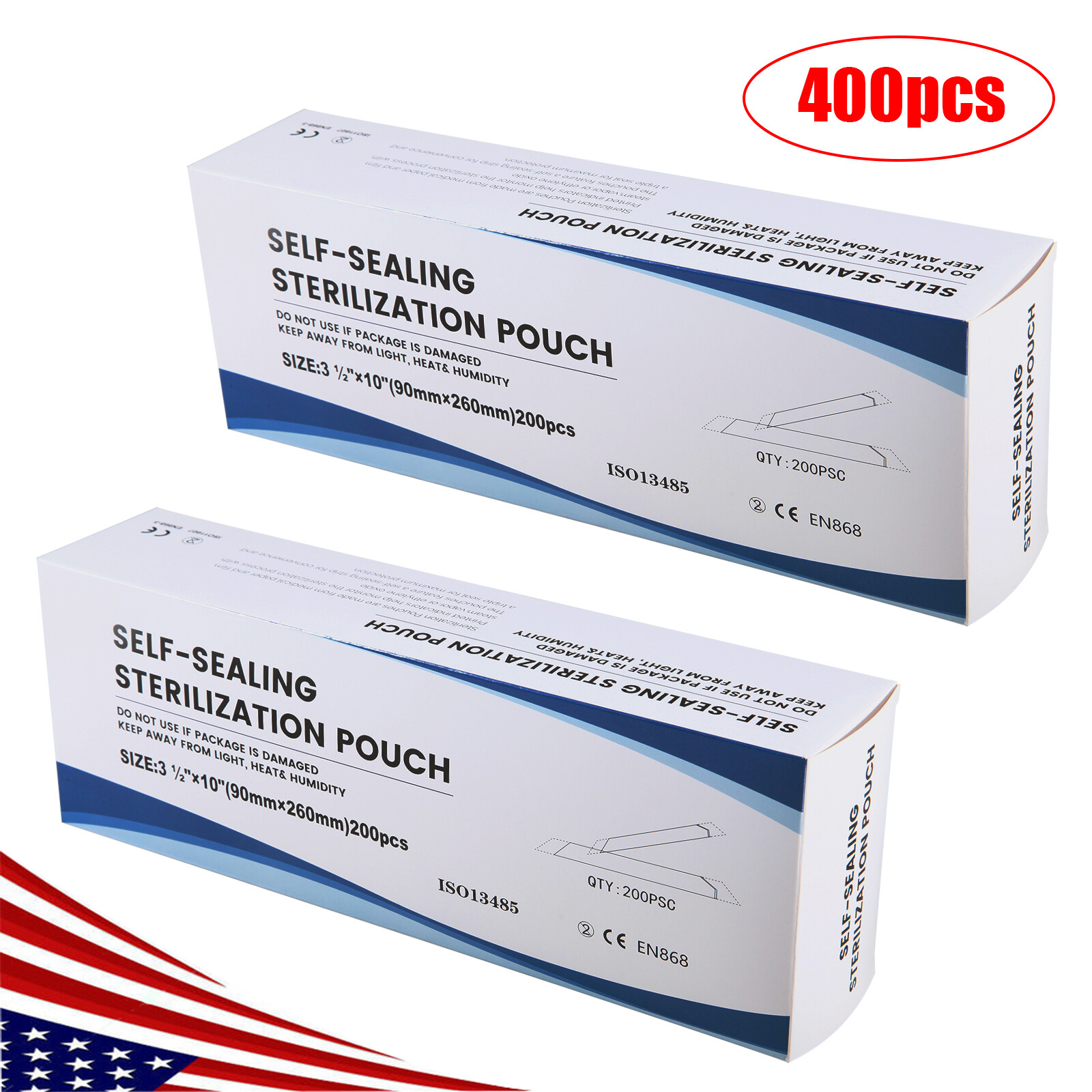 Sterilization Pouches- 3.5 » x 10 » Dental Medical Self Seal Pouch Bag Up to 400
