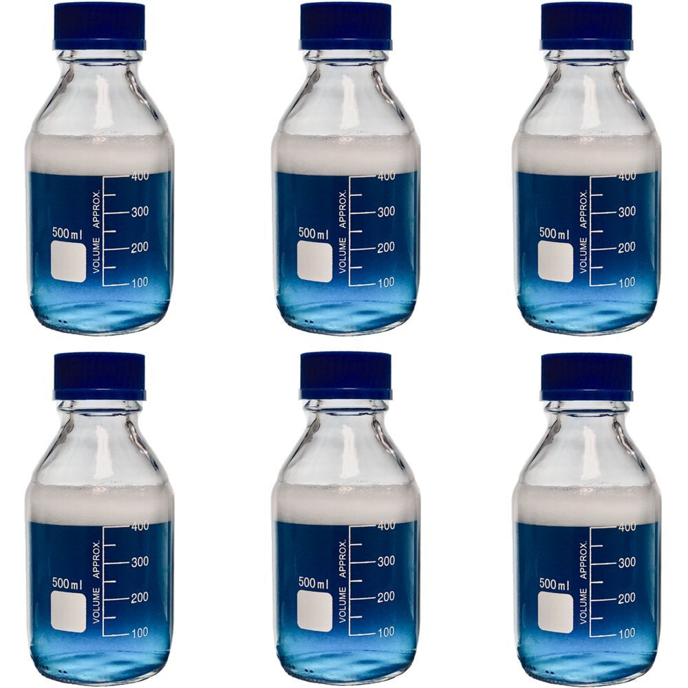 500ml Glass Media Bottle, Round, GL45 Screw Cap Karter Scientific 251M5 (Pack 6)