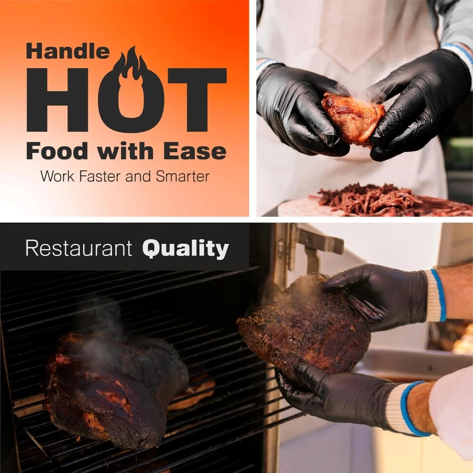 Bbq Gloves Heat Resistant Cooking Gloves 6 Cotton Liners +100 Disposable Nitrile
