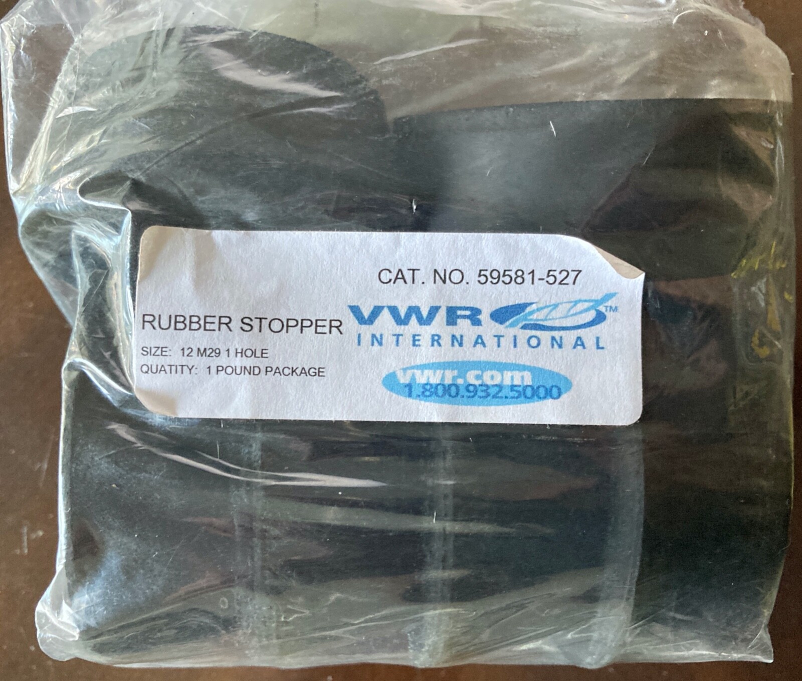 VWR Rubber Stoppers, Size 12 M29, One Hole, Cat. No. 59581-527 (6 Pieces)