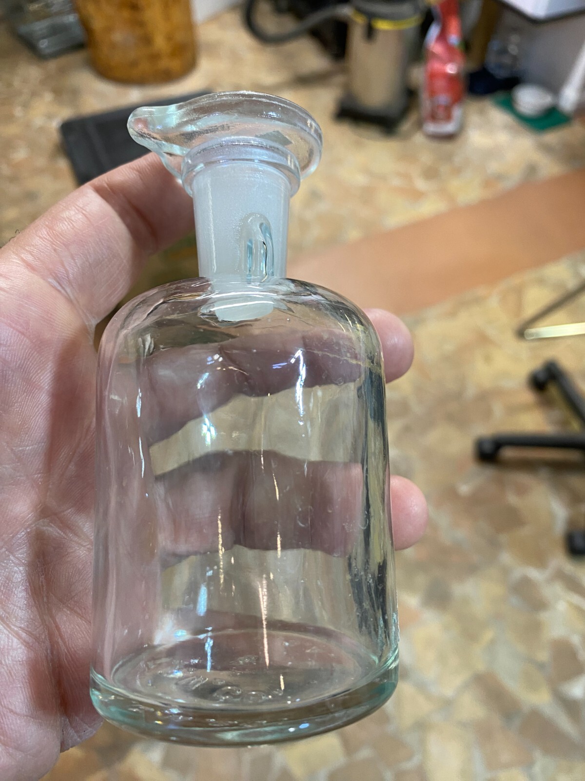 Vintage T.C.W. CO U.S.A. #19 Lab Apothecary Clear Glass Bottle with Stopper 4″