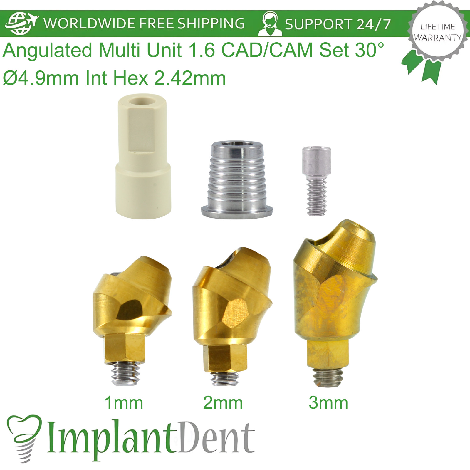 Angulated Multi Unit 1.6 CAD/CAM Set 30° Ø4.9mm Int Hex 2.42mm Dental Prosthetic