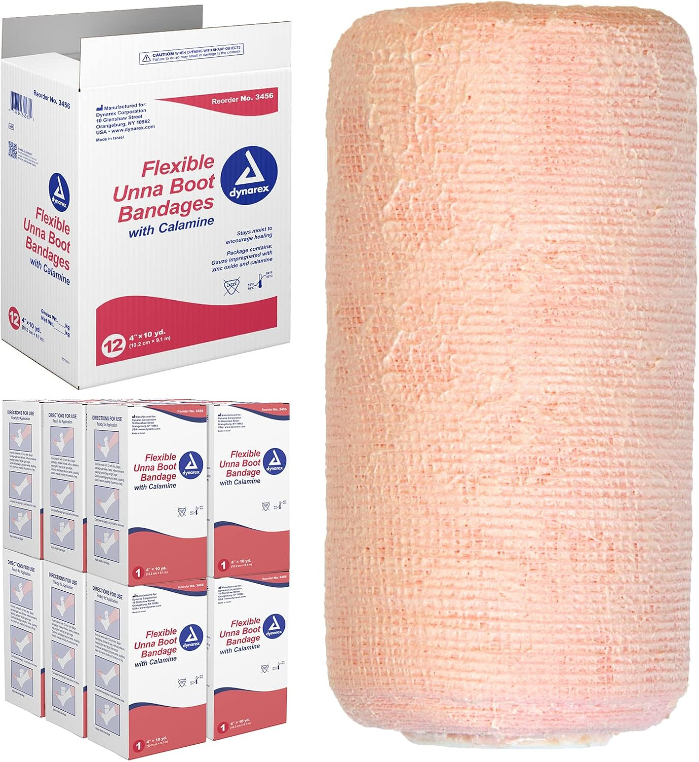 Unna Boot Bandage, Compression for Leg Ulcers with Calamine, Soft Cast, White, 4
