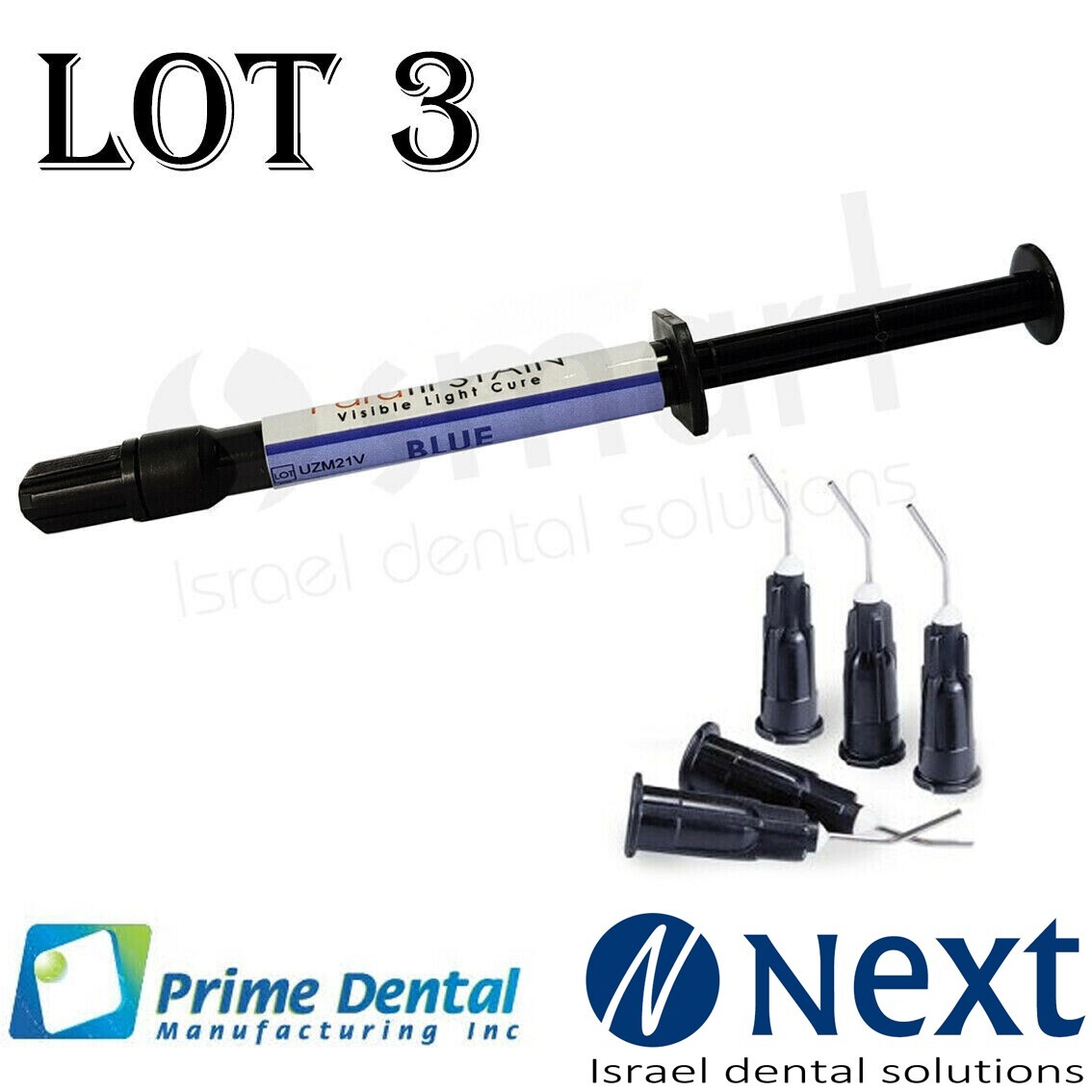 LOTx3 Dental Parafil composite visible flow light cure stain syringes 1.6 g Blue