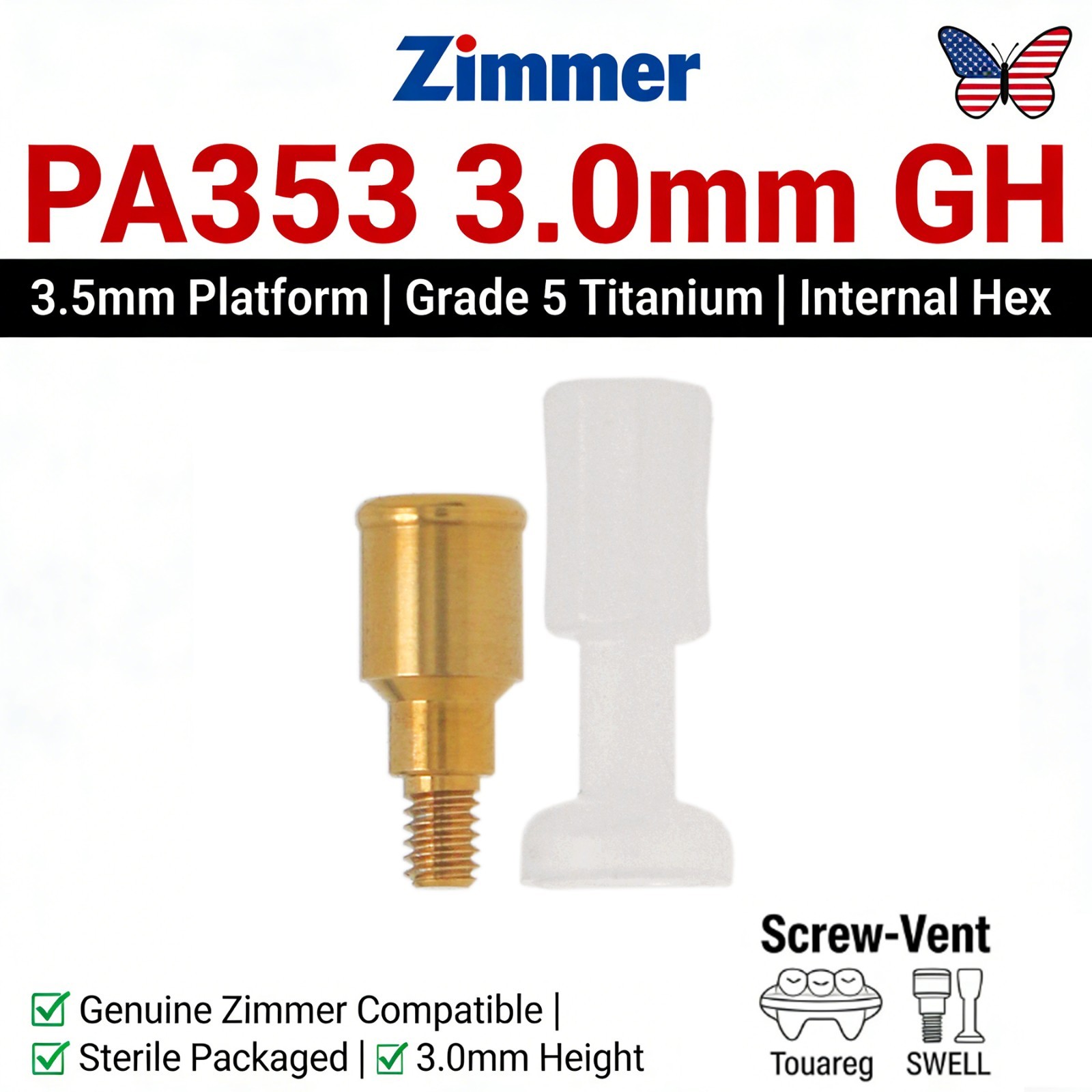 US LOCATOR Abutment Compatible with the ZimVie /Zimmer Biomet Tapered Screw Vent