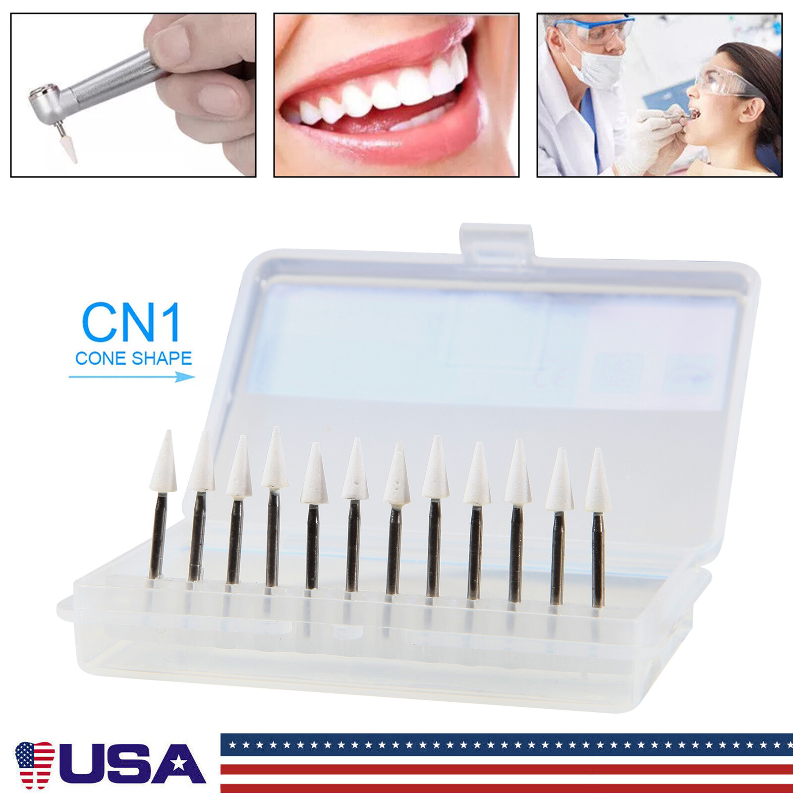 12 Pcs Dental White Stone Porcelain Resin Handpiece Polishing Bur FG Cone DL