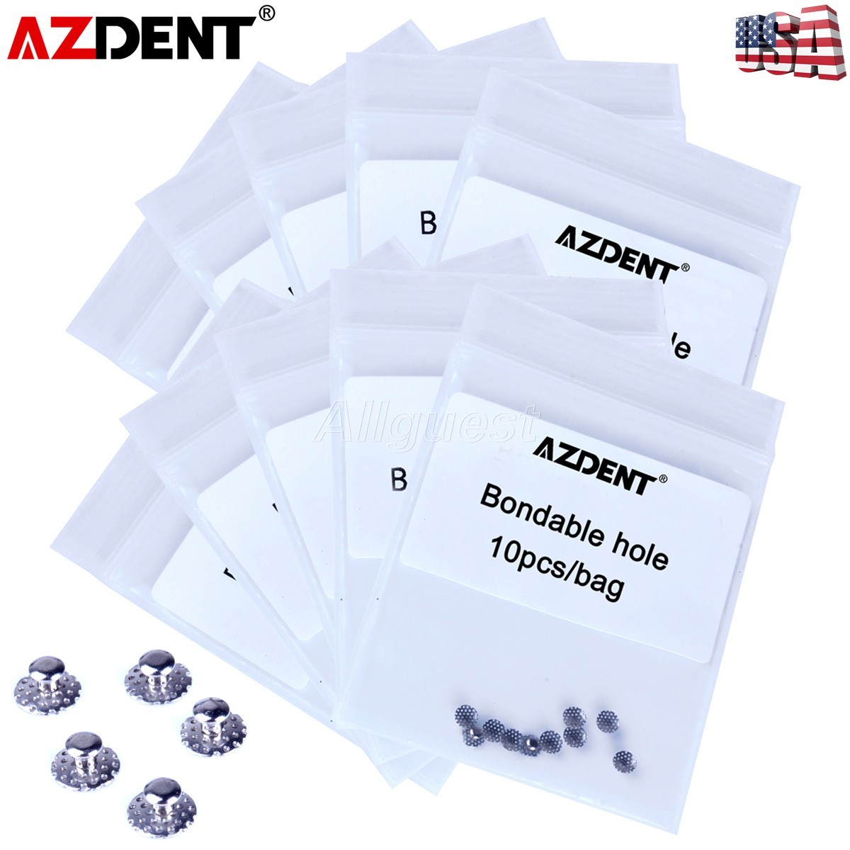 10X AZDENT Dental Orthodontic Lingual Buttons Bondable Round Mesh Base with Hole
