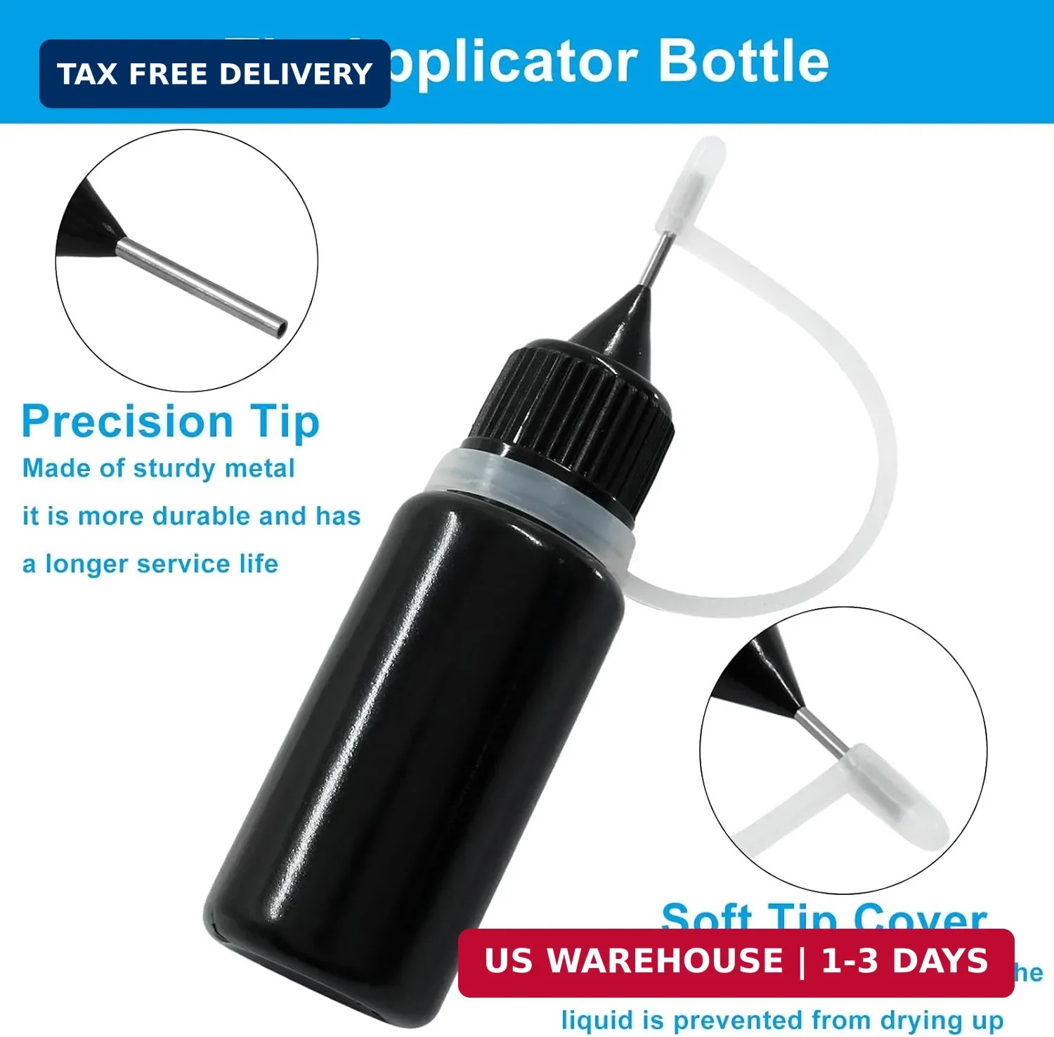 Piutouyar 10ml Black Precision Tip Applicator Bottles, 10 Pcs Fine Tip Metal Nee