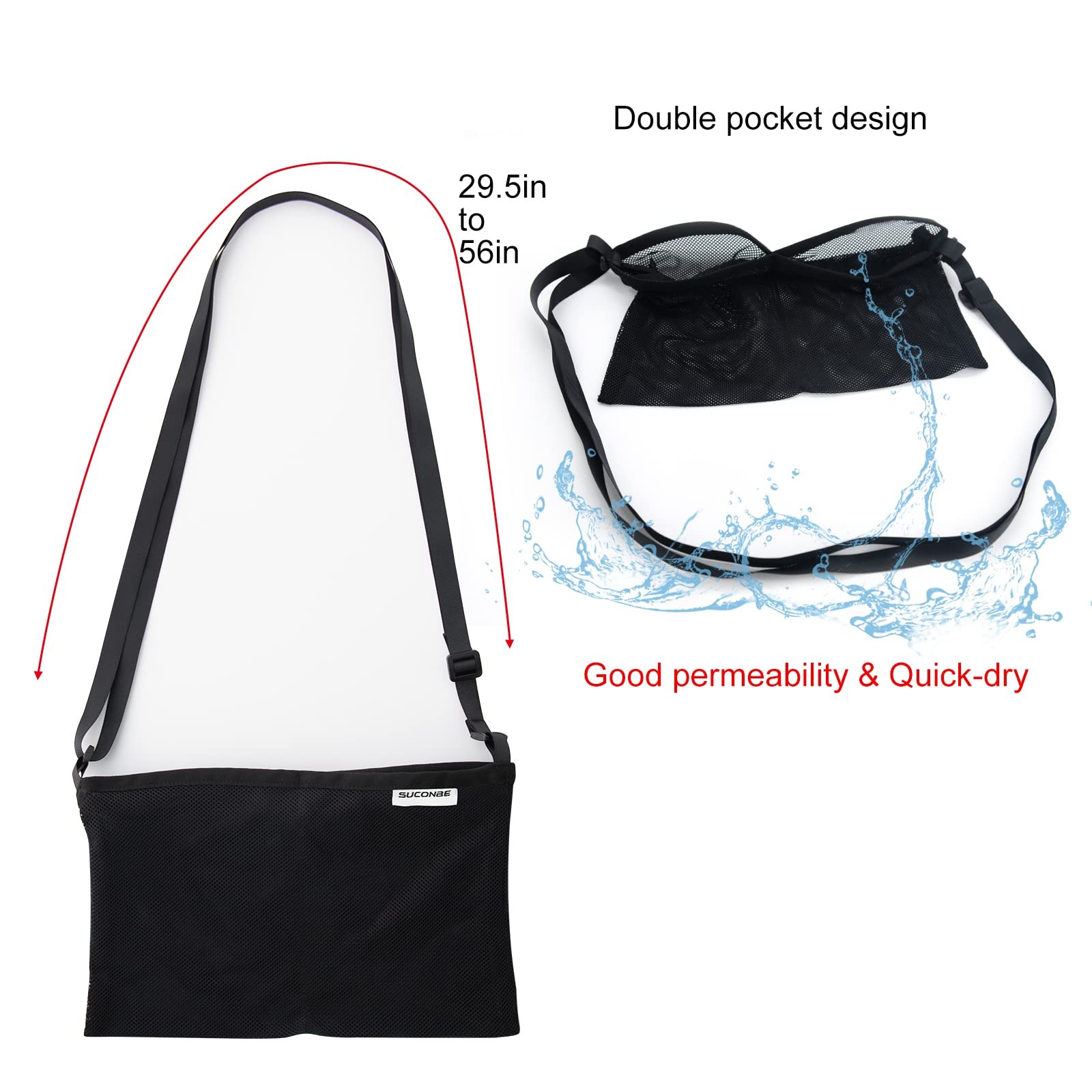 SUCONBE Adjustable Mastectomy Drain Holder Drainage Pouch Two Pockets, Black