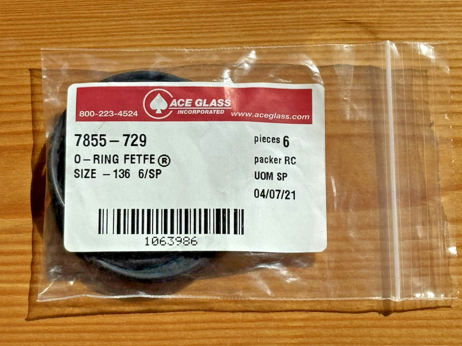 ACE GLASS FETFE O-Rings Size-136 7855-729 6-Pk New
