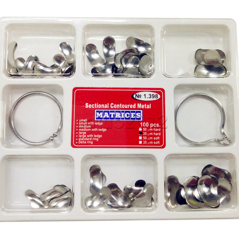 1Set Dental Matrix Bands Sectional Contoured Matrices Wedges 1.398 35μm hard