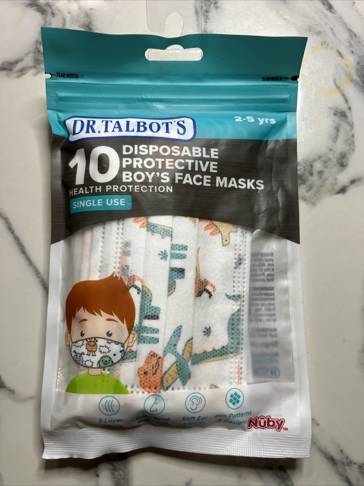 Dr. Talbot’s Disposable Protective Face Masks for Boys 2-5 Years – 10-Count. A12
