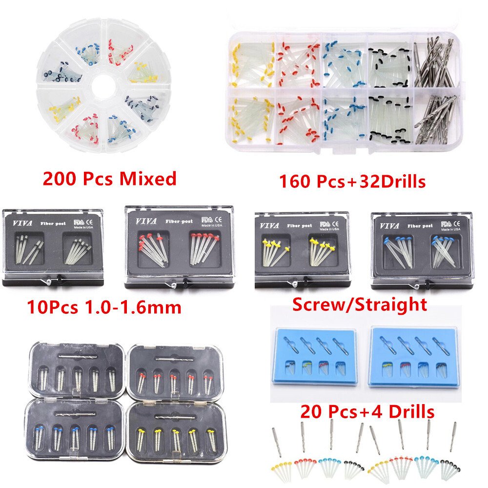 Dental Root Canal Pin Resin Fiber Post Drills Straight/Screw Glass Thread 8 Size