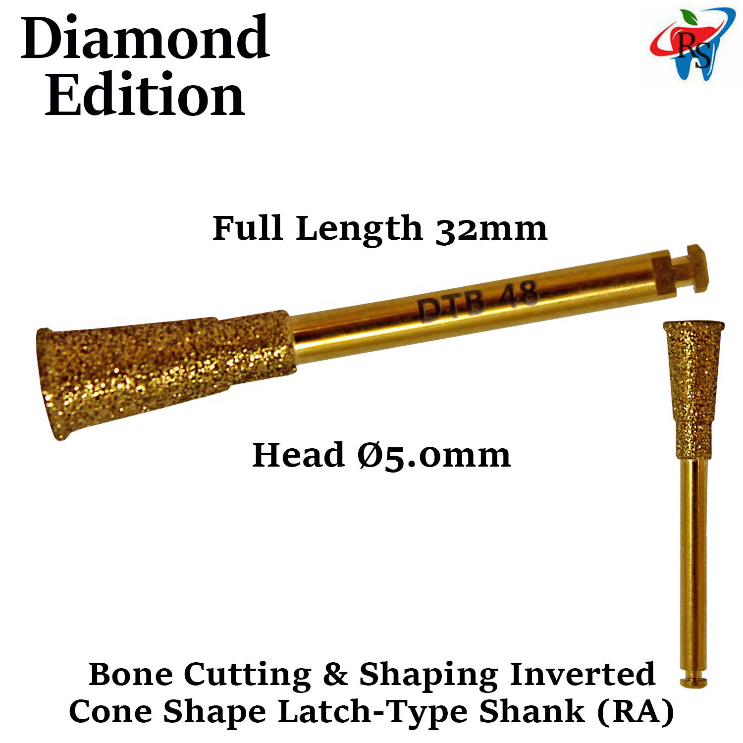 Dental Surgical Bone Shaping Diamond Inverted Cone Cutter Burs Ø5.0mm L 32mm