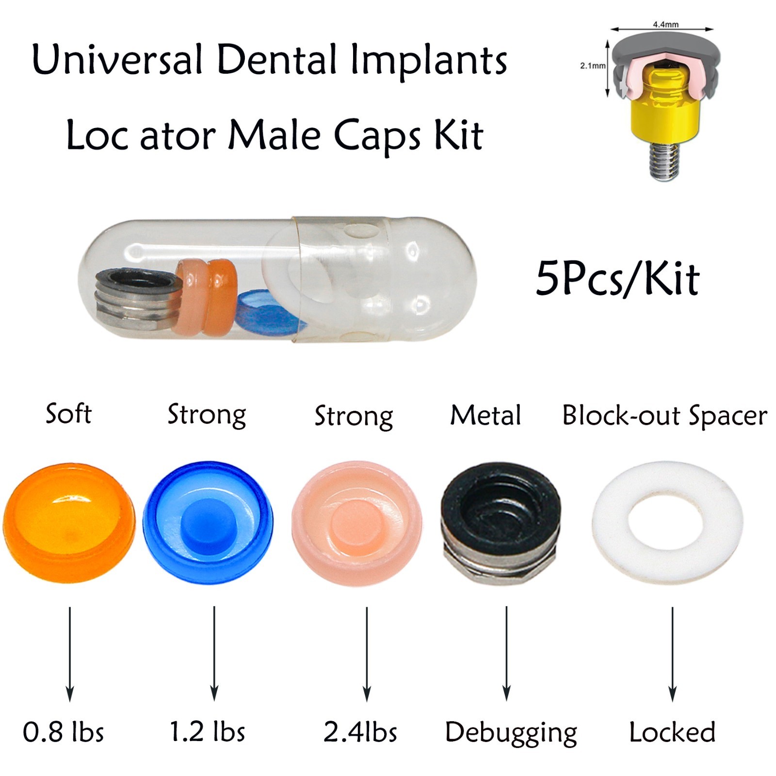Dental Overdenture Implant Locator Abutment Retention Caps Male Cap Inserts Set